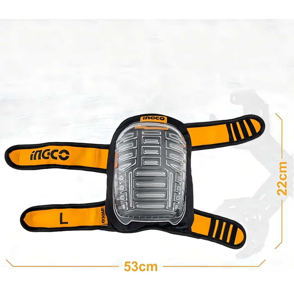 Rodillera Ingco HKPT0101 extendida con sus dos correas de ajuste