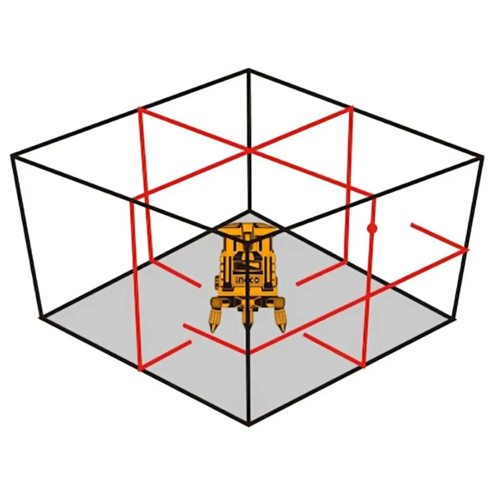 Diagrama de las 5 líneas láser del Ingco HLL306505: 1 horizontal y 4 verticales