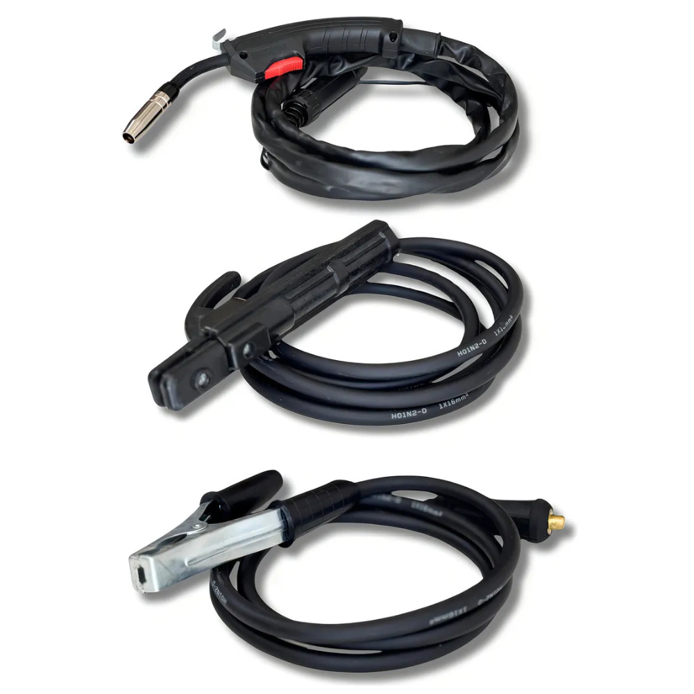 Torcha MIG, pinza portaelectrodo y pinza de tierra incluidas con la Booniga YK1