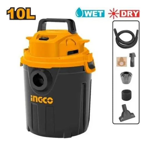 Aspiradora Seco y Húmedo con Tanque Plástico 10 L 1200 W Ingco VC10101