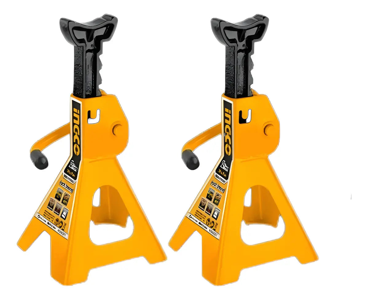Dos caballetes automotrices Ingco HJS0201 con cremallera y manilla de ajuste