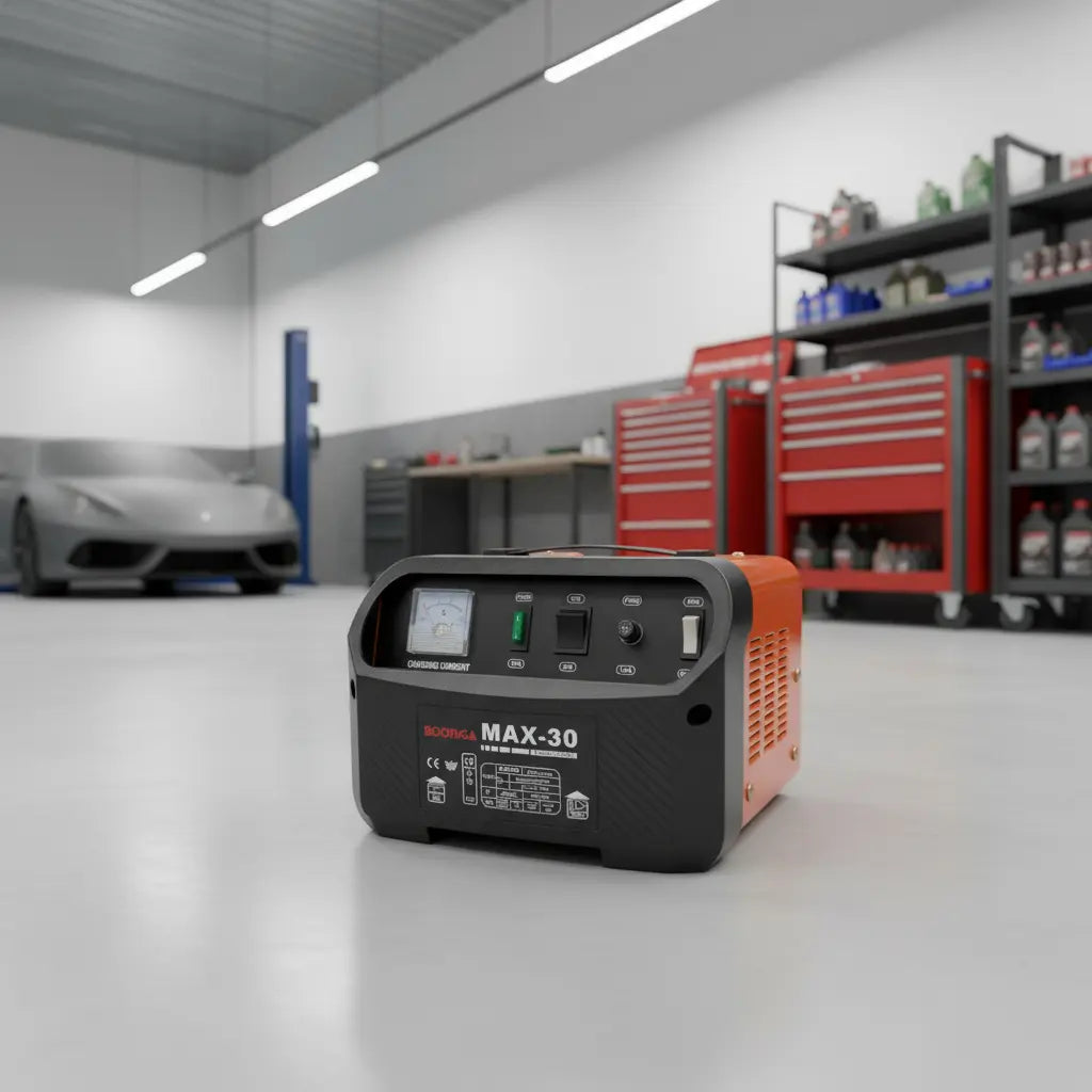 Cargador Booniga MAX-30 en el piso de un taller