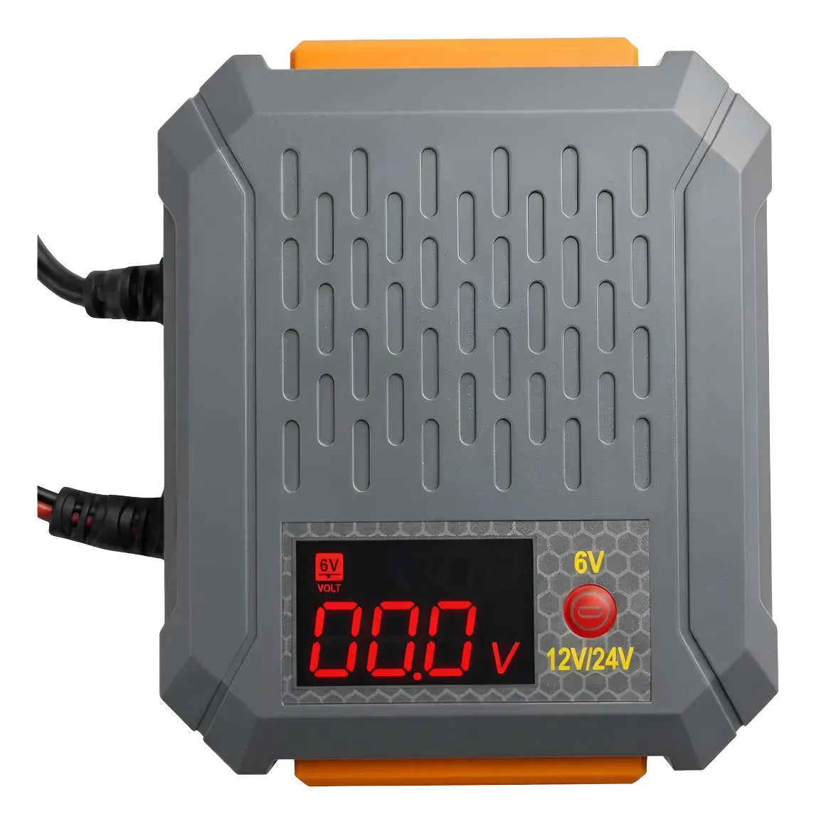 Pantalla digital del cargador Demolition MAD-30 con botón selector 6V y 12V/24V