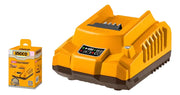 Cargador Ingco FCLI2001 para baterías P20S de 20 V junto a su caja