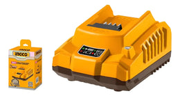 Cargador Ingco FCLI2001 para baterías P20S de 20 V junto a su caja