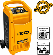 Cargador Ingco ING-CB4003 con íconos de control de temperatura y uso en distintos vehículos