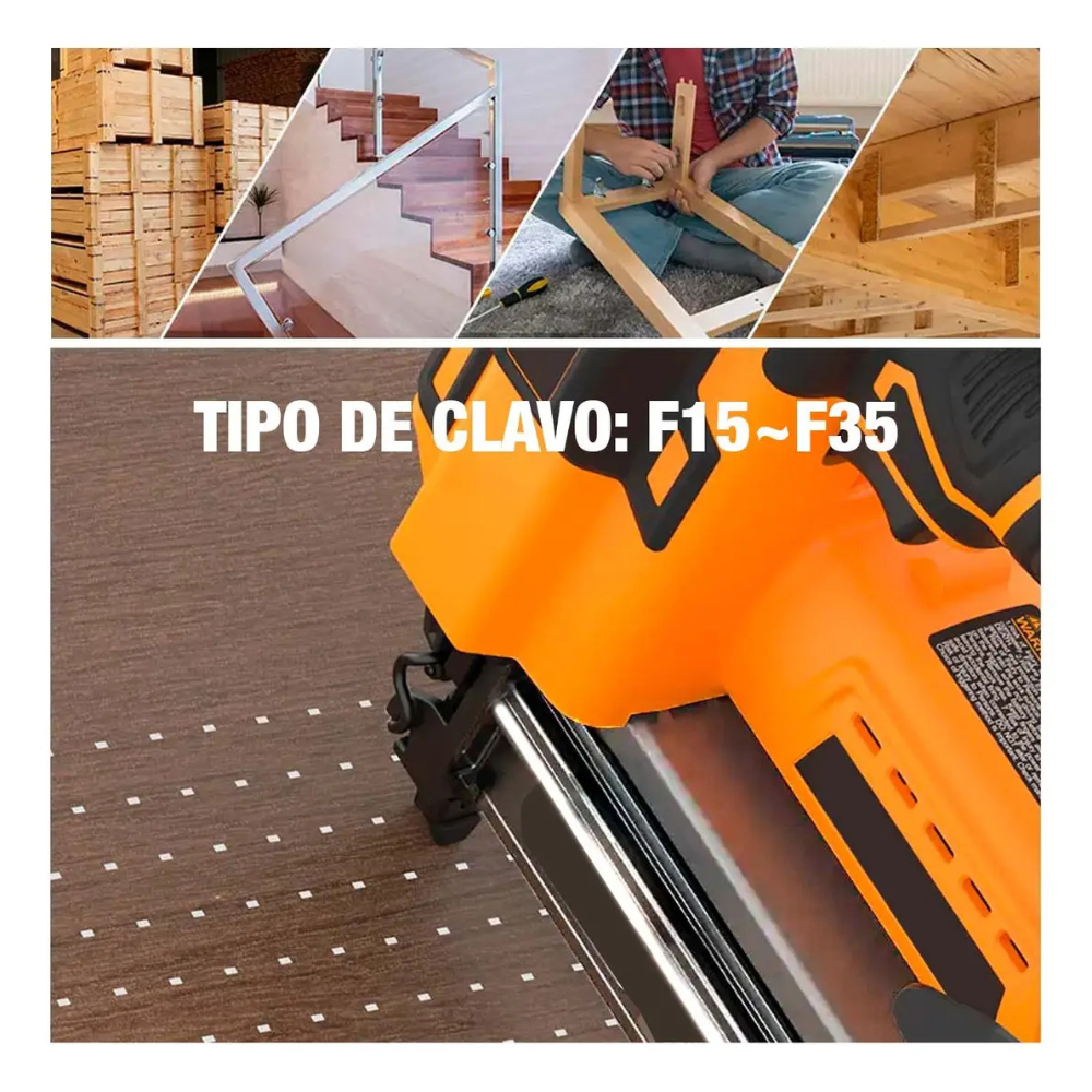 Clavadora Ingco CBNLI3505 para clavos F15 a F35 en molduras y muebles