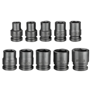 Diez dados de impacto Ingco HKISSD12101 de 10 a 24 mm en dos filas, con marca Ingco y Cr-Mo