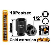 Medidas del dado de impacto Ingco HKISSD12101: largo de 40 mm, encastre 1/2" y acero Cr-Mo por extrusión en frío