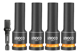 Juego de dados de impacto largos Ingco HKISSD12052L: 4 dados de 1/2" y adaptador de vástago hexagonal 1/4"
