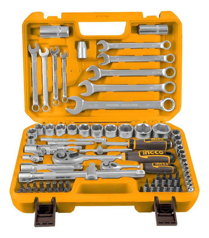 Juego de Dados, Puntas y Llaves 1/4" y 1/2" 82 Piezas Ingco HKTS42802