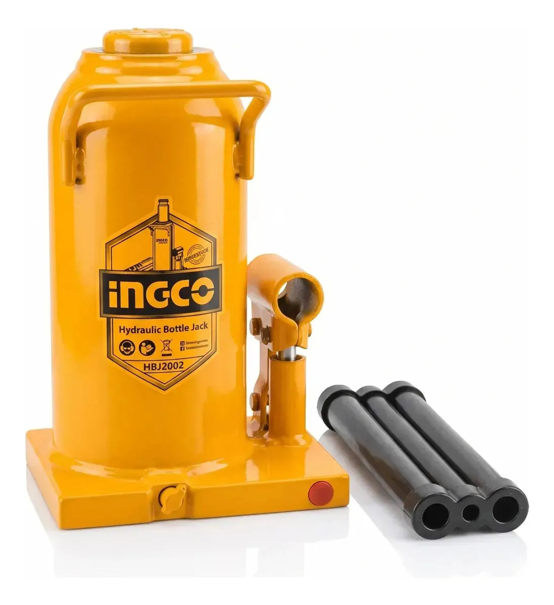 Gata hidráulica tipo botella Ingco HBJ2002 de 20 t con su palanca en 2 piezas