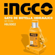 Gata botella Ingco HBJ5002 de 50 t sobre fondo naranjo con su modelo
