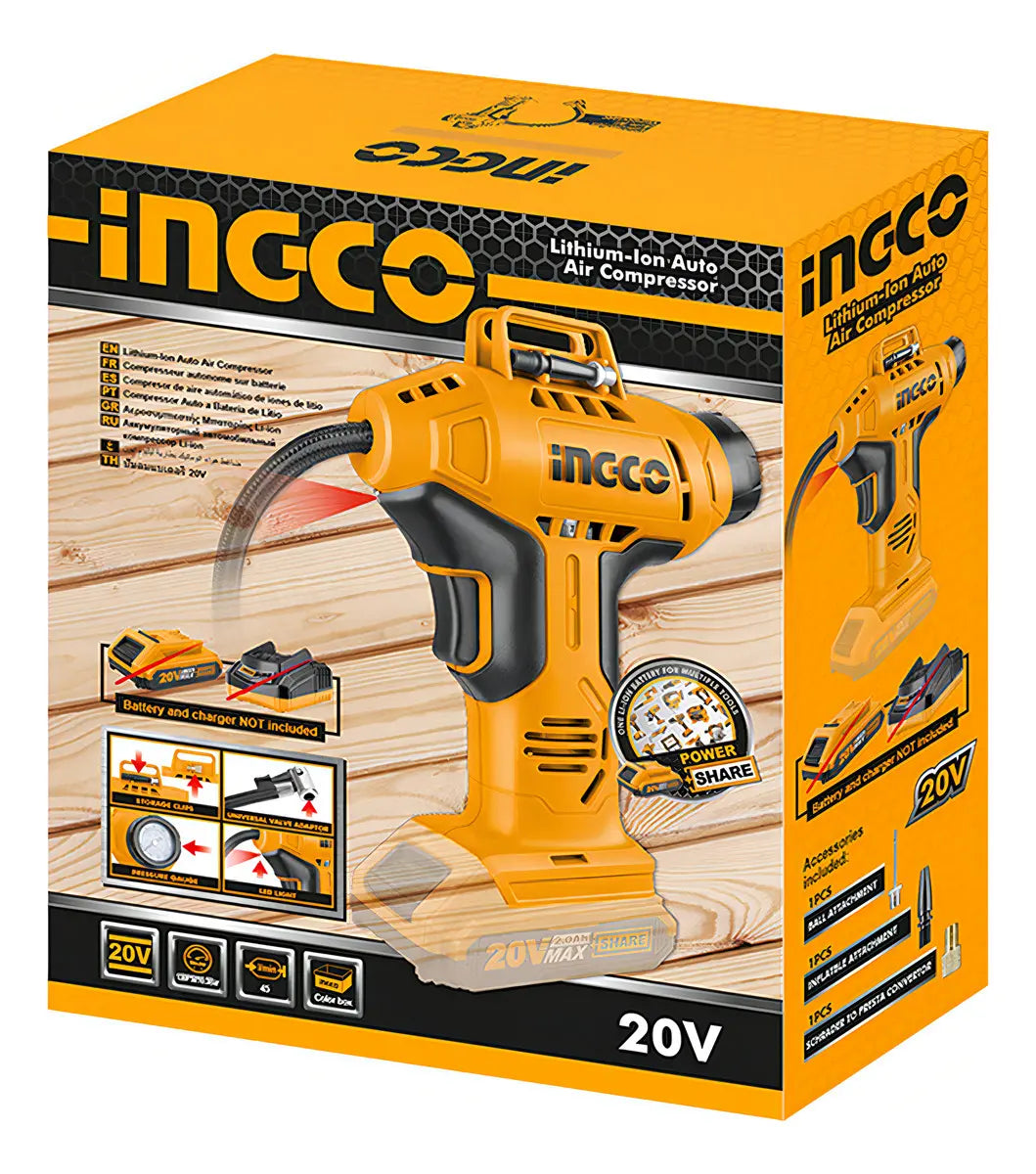 Caja del inflador inalámbrico Ingco CACLI2018 de 20 V