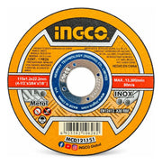 Disco de corte Ingco MCD121151 de 115 × 1,2 mm para metal e inox, con su etiqueta
