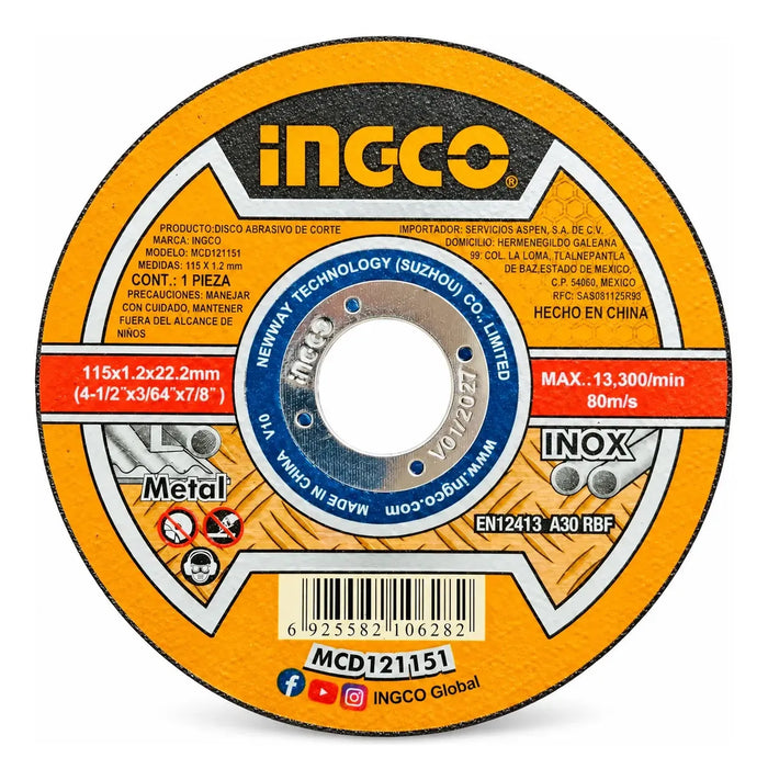 Disco de Corte Metal e Inox 115 × 1,2 mm 25 Unidades Ingco MCD121151