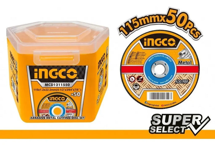 Set 50 Discos de Corte Metal e Inox 115 × 1,2 mm Ingco MCD1211550