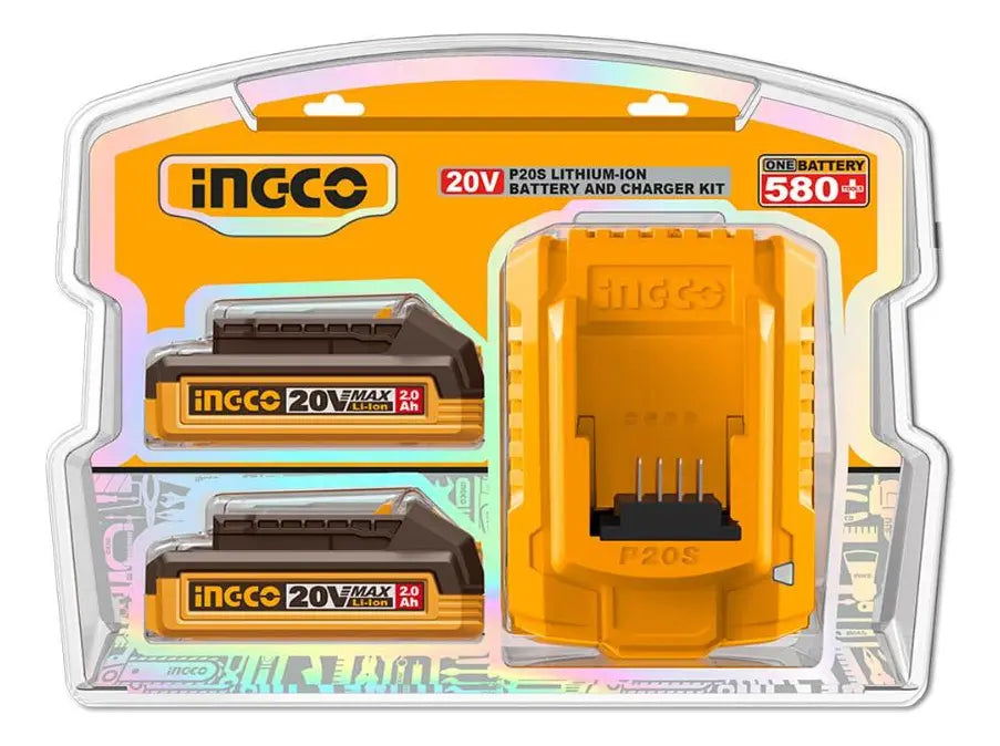 Kit Ingco FBCPK2212 con 2 baterías P20S de 2,0 Ah y cargador en su blíster