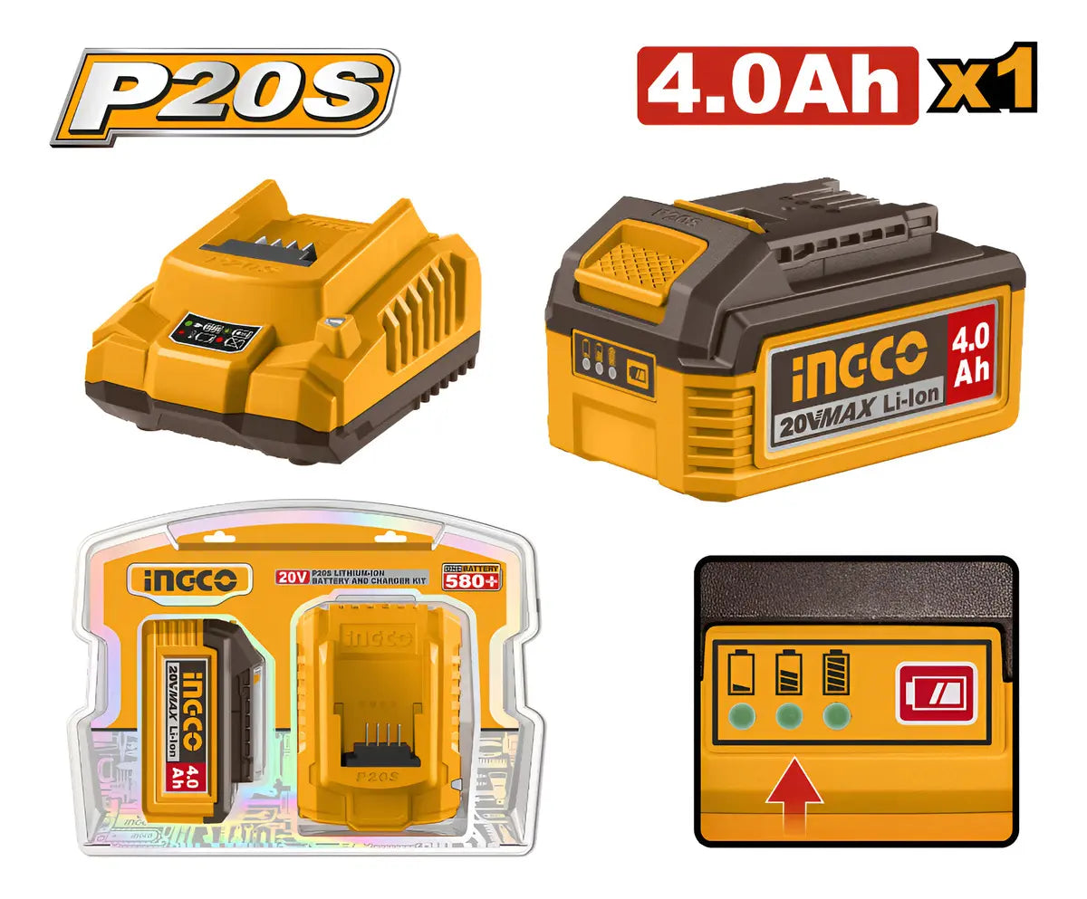 Kit de Batería 4 Ah y Cargador 2 A 20 V Ingco FBCPK1012