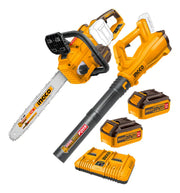 Kit Ingco COSLI240463 con motosierra de 16", sopladora, 2 baterías de 5,0 Ah y cargador doble