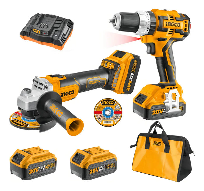 Kit Taladro y Esmeril Inalámbricos 20 V Ingco CKLI6015