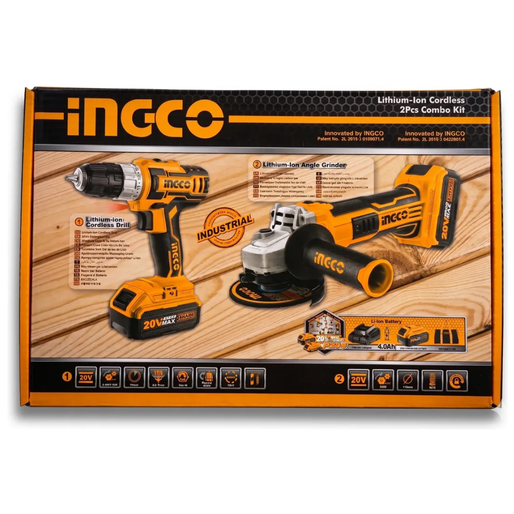 Caja del kit inalámbrico Ingco CKLI2009 de taladro y esmeril