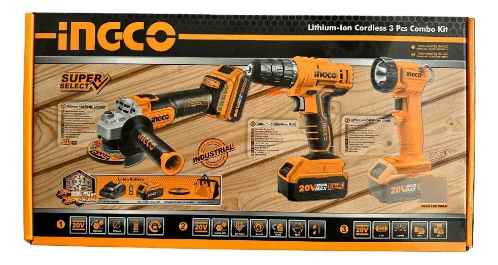 Caja del kit inalámbrico Ingco CKLI2048 de 3 herramientas