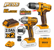 Kit Taladro Atornillador y Llave de Impacto con 2 Baterías 20 V Ingco COSLI230702