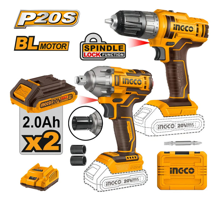 Kit Taladro Atornillador y Llave de Impacto 20 V Ingco COSLI230702