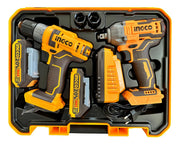 Kit Taladro Atornillador y Llave de Impacto con 2 Baterías 20 V Ingco COSLI230702