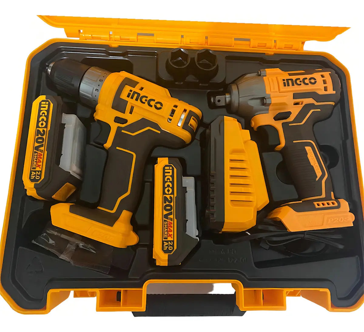 Kit Taladro Atornillador y Llave de Impacto con 2 Baterías 20 V Ingco COSLI230702