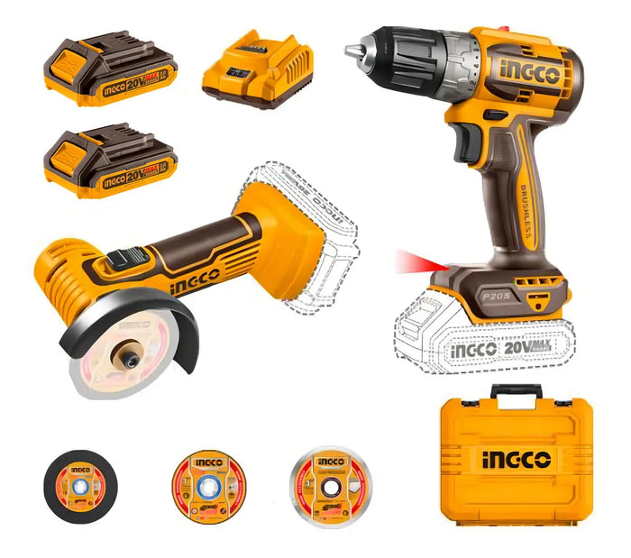 Kit Taladro y Esmeril Inalámbricos Ingco CKLI20278