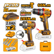 Kit Taladro Percutor y Atornillador de Impacto Inalámbricos Ingco CKLI20277