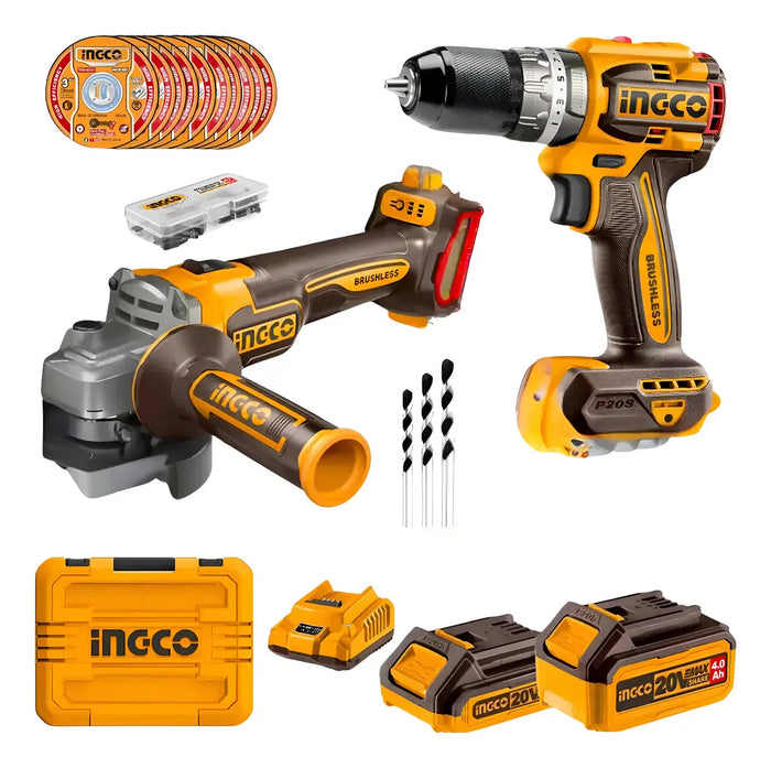 Kit Taladro Percutor y Esmeril Brushless 20 V Ingco CKLI20273