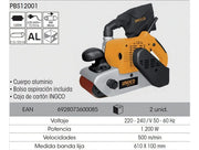 Características de la Ingco PBS12001: cuerpo de aluminio, 1.200 W y banda de 610 × 100 mm