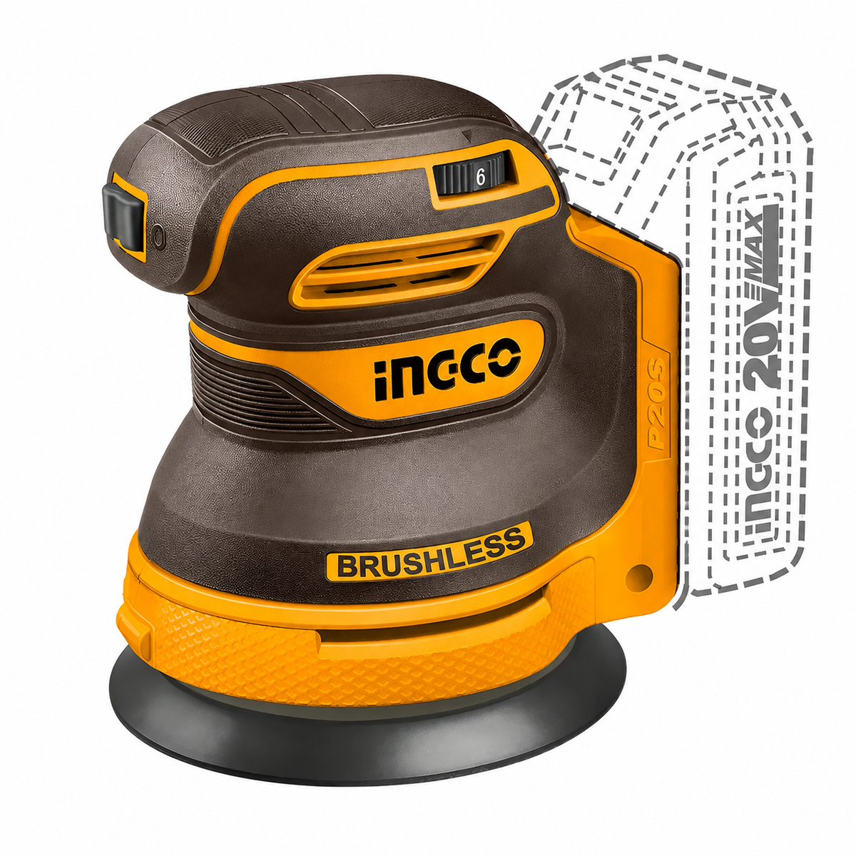 Lijadora roto orbital brushless Ingco CROSLI20021 de 125 mm