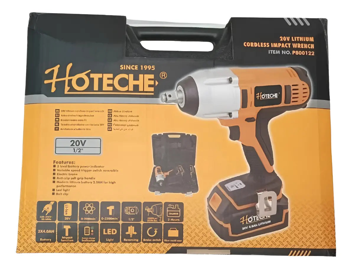 Caja de la llave de impacto inalámbrica Hoteche P800122 de 20 V y 1/2"