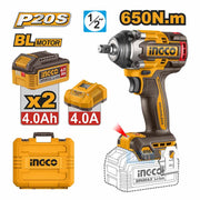Llave de impacto brushless Ingco CIWLI2065 P20S de 650 Nm con baterías, cargador y maletín