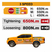 Gráfico de las 3 velocidades de la llave de impacto Ingco CIWLI2065: 650 Nm de apriete y 800 Nm para soltar