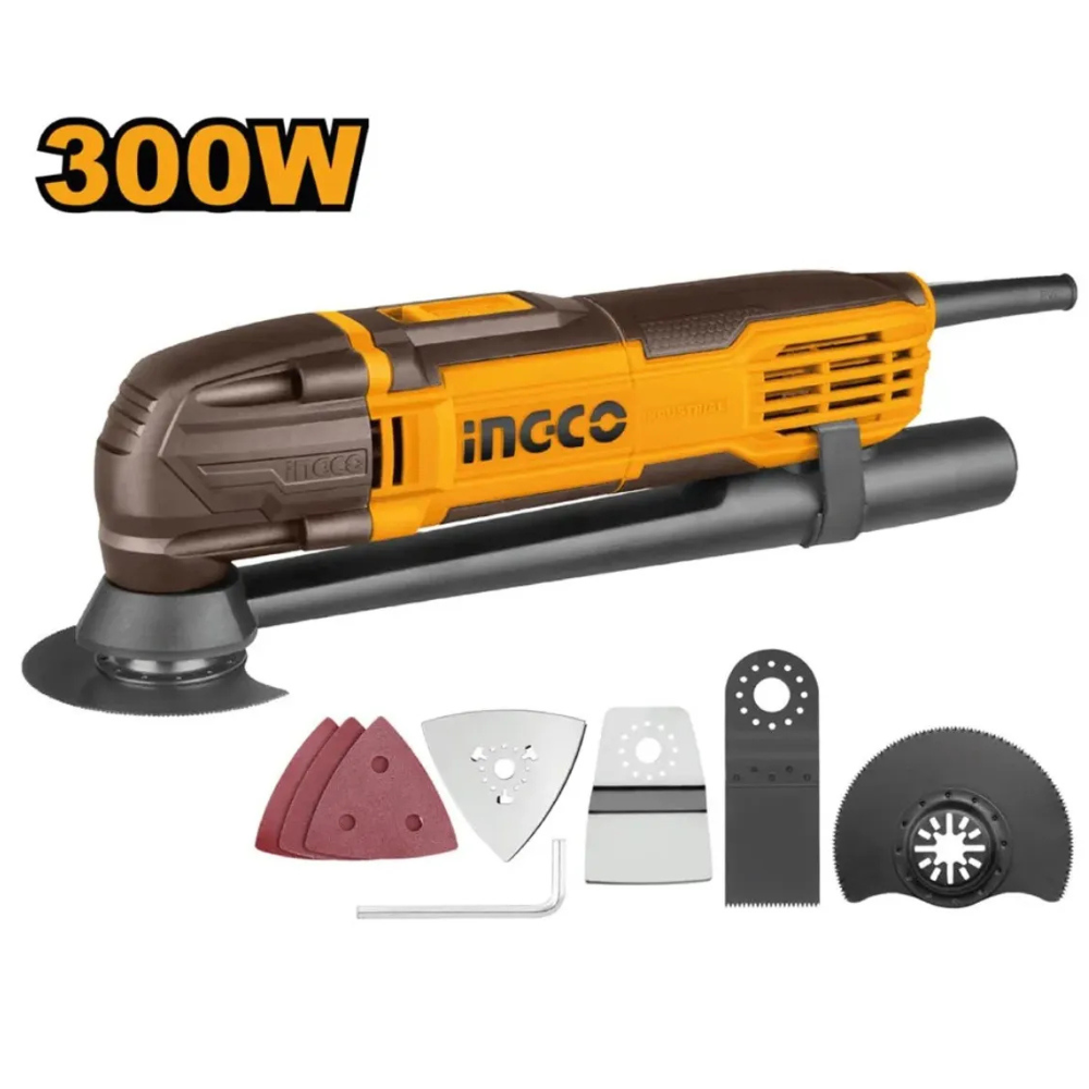 Multiherramienta oscilante Ingco MF3008 de 300 W con hojas, base de lijado y lijas