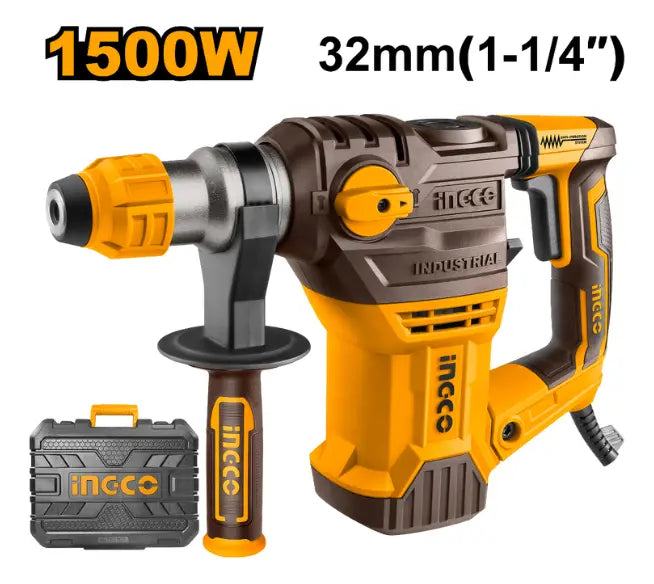 Rotomartillo SDS Plus Ingco RH150028 de 1.500 W con maletín y empuñadura lateral