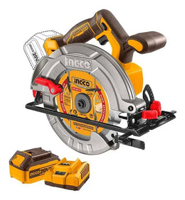 Sierra circular inalámbrica Ingco CSLI18513 de 185 mm con batería de 5,0 Ah y cargador, vista lateral