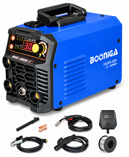 Soldadora multiproceso Booniga MIG-300A-1 con torcha MIG, pinzas, careta, cepillo, boquillas y rollo de alambre Flux