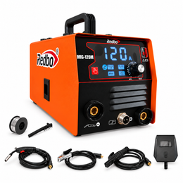 Soldadora Redbo MIG-120M con torcha MIG, pinza de tierra, pinza portaelectrodo, careta de inicio, cepillo y rollo de alambre Flux