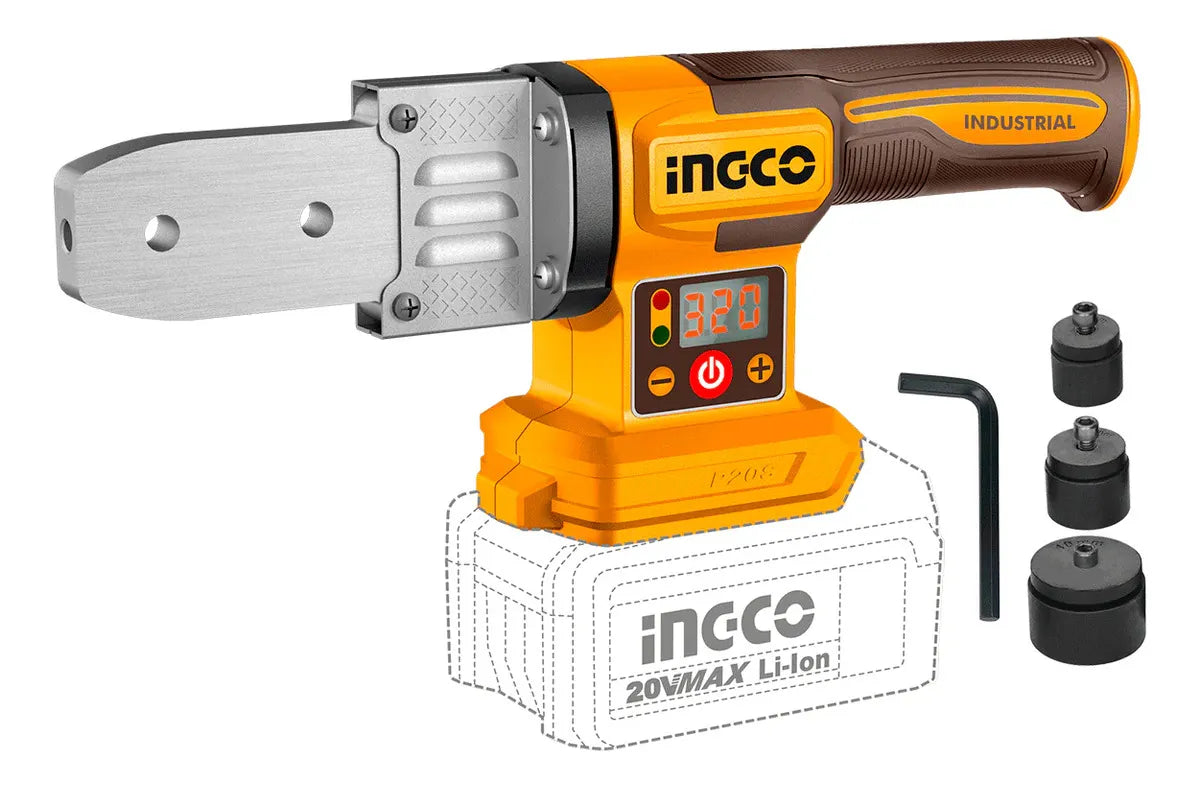 Termofusora inalámbrica Ingco PTWTLI2018 de 20 V con pantalla digital, 3 cabezales y llave hexagonal