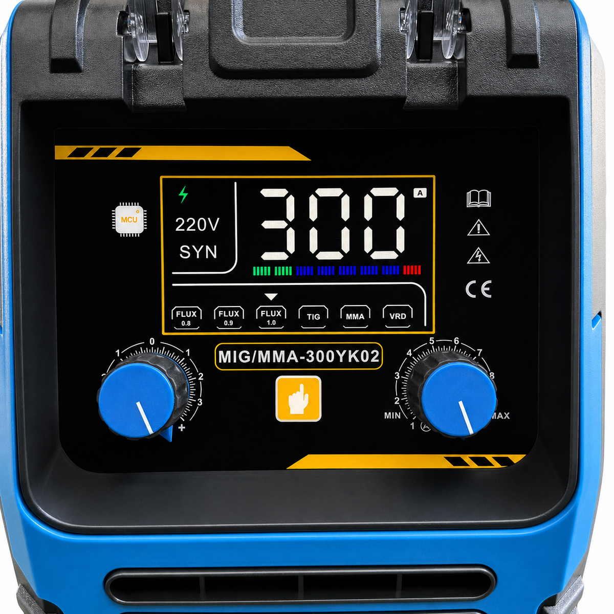 Pantalla y perillas de control de la soldadora Zulkio 300YK02